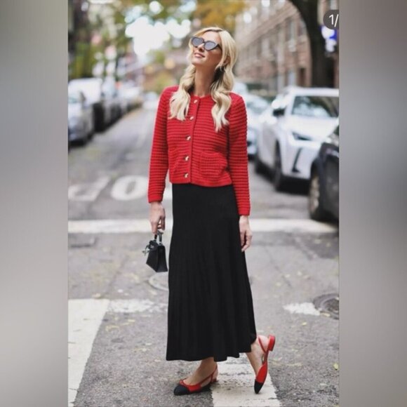 NEW Ba&sh Bash Gaspard  Tweed Cardigan Jacket in Red | size 2 / M - Picture 4 of 14